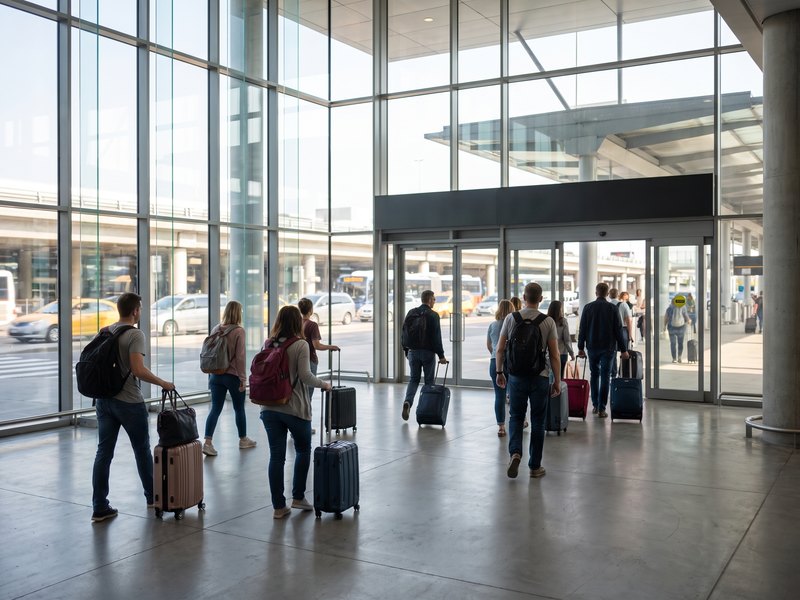 Ankomsthall på flygplats med resenärer