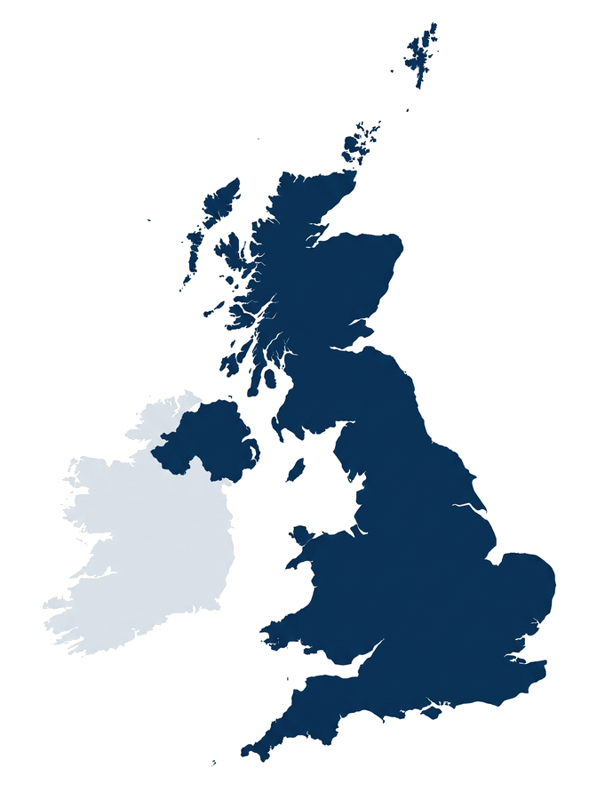 Karta över Storbritannien med England, Skottland, Wales och Nordirland